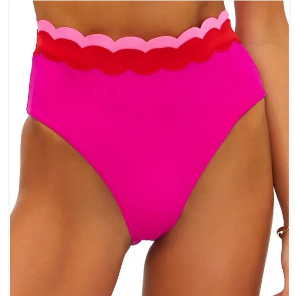 NEW! Beach Riot Harriet Bikini Bottom Fuchsia Red Scalloped High Waist Large